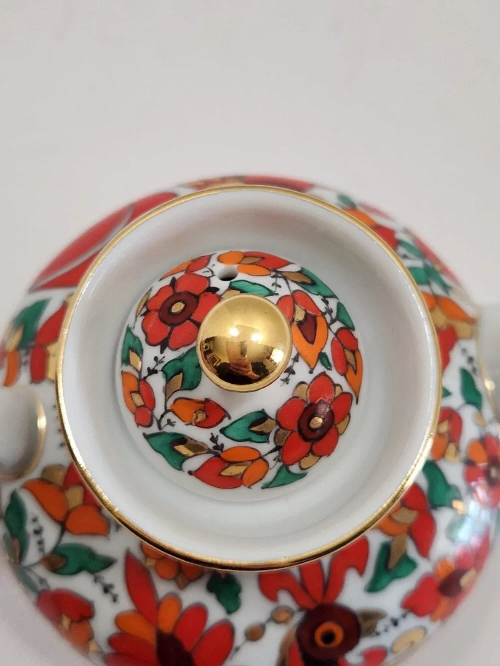Vintage Lomonosov LFZ USSR Porcelain Red Rooster Teapot Malysh Shape Hand Painte